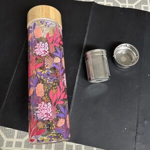 Pinky Up Blair Botanical Bliss Glass Travel Infuser Tumbler Mug 16 oz NEW